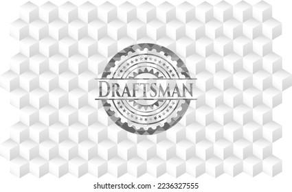 Grau-Emblem im Retrostil mit geometrischem, würfelweißem Hintergrund. 