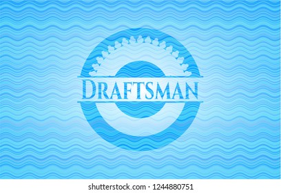 Draftsman sky blue water wave badge background.