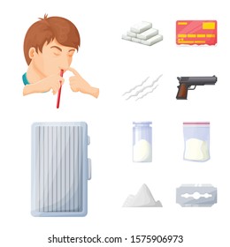 Drag abuse vector cartoon icon set.Vector isolated illustration poison substance.Icon set of drug.