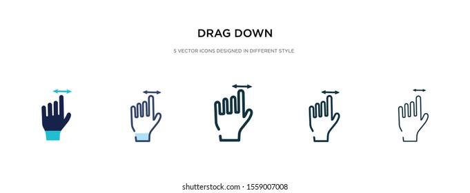 drag down icon in different style vector illustration. two colored and black drag down vector icons designed in filled, outline, line and stroke style can be used for web, mobile, ui