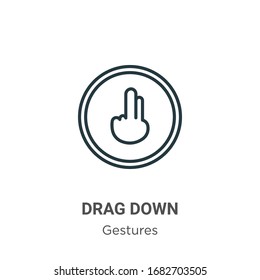 Drag down outline vector icon. Thin line black drag down icon, flat vector simple element illustration from editable gestures concept isolated stroke on white background