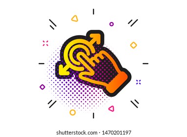 Drag and drop arrow sign. Halftone circles pattern. Touchscreen gesture icon. Swipe action symbol. Classic flat touchscreen gesture icon. Vector