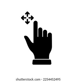 Arrastrar y soltar filas con el icono de silueta del dedo de la mano. Pantalla Pinch, Rotar en pantalla Pictograma de glifo. Icono de arrastrar y soltar gesto. Ilustración de vectores aislados.