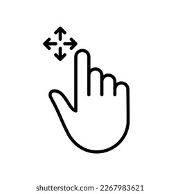 Arrastrar y soltar filas con el icono de la línea del dedo de la mano. Pantalla Pinch, Rotar en pantalla Linear Pictograma. Icono de contorno de gesto arrastrar y soltar. Stroke editable. Ilustración de vectores aislados.