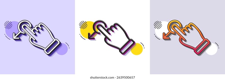 Drag drop gesture line icon. Halftone dotted pattern. Gradient icon with grain shadow. Slide arrow sign. Swipe action symbol. Line drag drop icon. Various designs. Vector