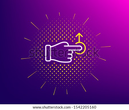 Drag drop gesture line icon. Halftone pattern. Slide arrow sign. Swipe action symbol. Gradient background. Drag drop line icon. Yellow halftone pattern. Vector