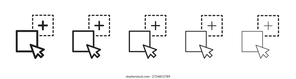 Vectores de símbolos lineales de icono de arrastrar y soltar. Conjunto de trazos editables