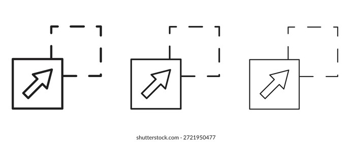Conjunto de pictogramas negros con el logotipo de arrastrar y soltar. arte de contorno de línea delgada.