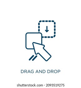 drag and drop icon. Thin linear drag and drop outline icon isolated on white background. Line vector drag and drop sign, symbol for web and mobile