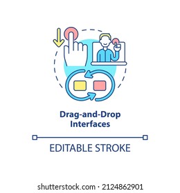 Drag and drop interfaces concept icon. Easy user experience. Web 3 0 abstract idea thin line illustration. Isolated outline drawing. Editable stroke. Arial, Myriad Pro-Bold fonts used