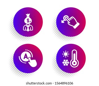 Drag drop, Manager and Ab testing icons simple set. Halftone dots button. Weather thermometer sign. Move, Work profit, A test. Temperature. Business set. Classic flat drag drop icon. Vector