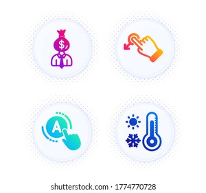 Drag drop, Manager and Ab testing icons simple set. Button with halftone dots. Weather thermometer sign. Move, Work profit, A test. Temperature. Business set. Gradient flat drag drop icon. Vector