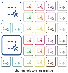Drag and drop operation color flat icons in rounded square frames. Thin and thick versions included.