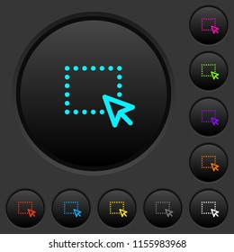 Drag and drop operation dark push buttons with vivid color icons on dark grey background
