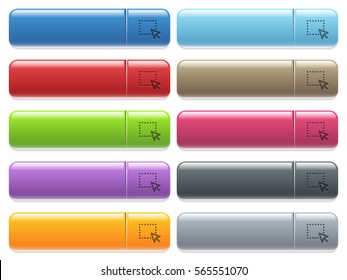 Drag and drop operation engraved style icons on long, rectangular, glossy color menu buttons. Available copyspaces for menu captions.