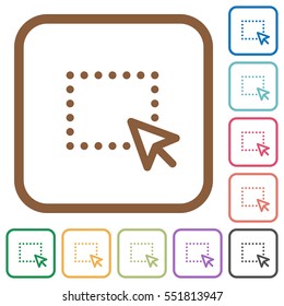 Drag and drop operation simple icons in color rounded square frames on white background