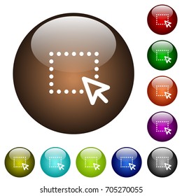 Drag and drop operation white icons on round color glass buttons