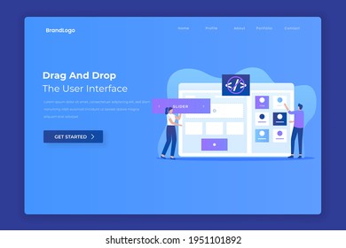 Drag and drop website builder landing page concept. Illustration for websites, landing pages, mobile applications, posters and banners