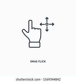 Drag flick outline icon. Simple linear element illustration. Isolated line Drag flick icon on white background. Thin stroke sign can be used for web, mobile and UI.