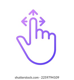 Drag gradient linear vector icon. Tap and pull image. Touchscreen control gesture. Pointing finger. Smartphone. Thin line color symbol. Modern style pictogram. Vector isolated outline drawing