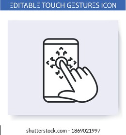 Drag hand gesture line icon. Finger tap. Multitouch gestures for smartphone use. Touchscreen technology. User interface action concept. Isolated vector illustration. Editable stroke