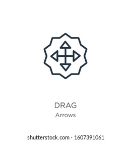 Drag icon. Thin linear drag outline icon isolated on white background from arrows collection. Line vector sign, symbol for web and mobile