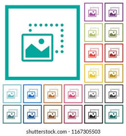 Drag image to bottom left flat color icons with quadrant frames on white background