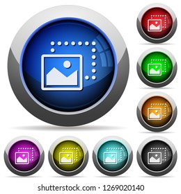 Drag image to bottom left icons in round glossy buttons with steel frames
