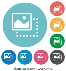 Drag image to top left flat white icons on round color backgrounds