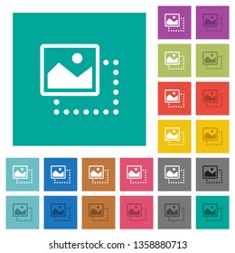 Drag image to top left multi colored flat icons on plain square backgrounds. Included white and darker icon variations for hover or active effects.