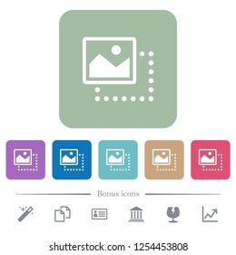Drag image to top left white flat icons on color rounded square backgrounds. 6 bonus icons included
