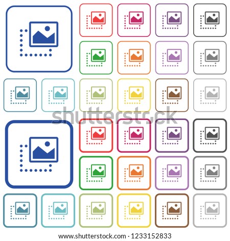 Drag image to top right color flat icons in rounded square frames. Thin and thick versions included.