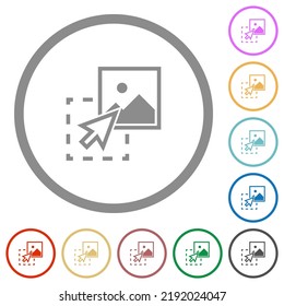 Arrastrar imagen para cargar iconos de color plano en contornos redondos sobre fondo blanco