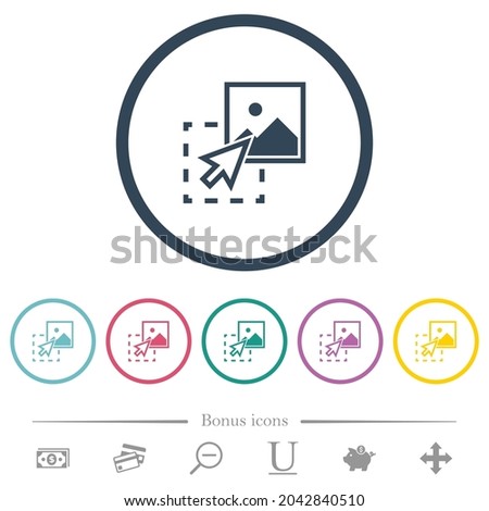 Drag image to upload flat color icons in round outlines. 6 bonus icons included.