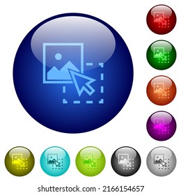 Drag image to upload icons on round glass buttons in multiple colors. Arranged layer structure