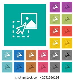 Drag image to upload multi colored flat icons on plain square backgrounds. Included white and darker icon variations for hover or active effects.