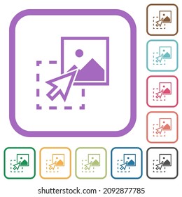 Drag image to upload simple icons in color rounded square frames on white background