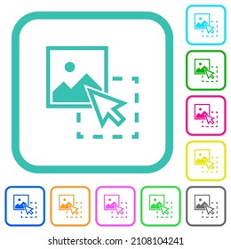 Drag image to upload vivid colored flat icons in curved borders on white background