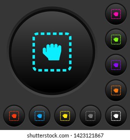 Drag item dark push buttons with vivid color icons on dark grey background