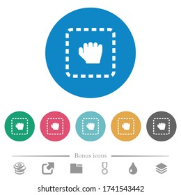 Drag item flat white icons on round color backgrounds. 6 bonus icons included.