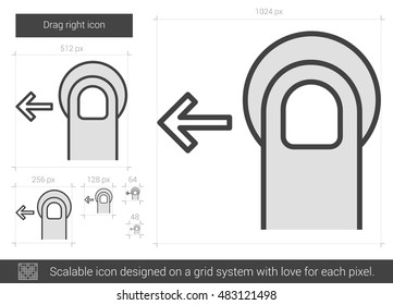 Drag left vector line icon isolated on white background. Drag left line icon for infographic, website or app. Scalable icon designed on a grid system.