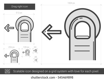 Arrastre el icono de línea vectorial izquierda aislado en fondo blanco. Arrastre el icono de la línea izquierda para infografía, sitio web o aplicación. Icono escalable diseñado en un sistema de cuadrícula.