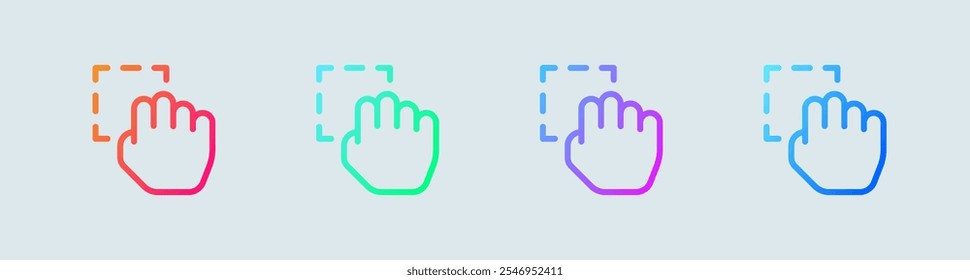 Arraste o ícone de linha em cores de gradiente. Ilustração de vetores de sinais de cursor.