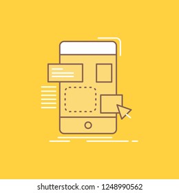 drag, mobile, design, ui, ux Flat Line Filled Icon. Beautiful Logo button over yellow background for UI and UX, website or mobile application
