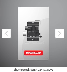 drag, mobile, design, ui, ux Glyph Icon in Carousal Pagination Slider Design & Red Download Button