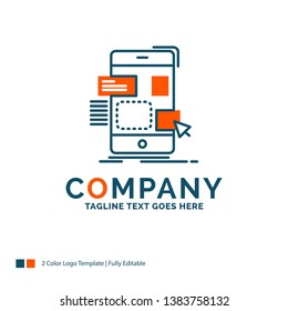 drag, mobile, design, ui, ux Logo Design. Blue and Orange Brand Name Design. Place for Tagline. Business Logo template.