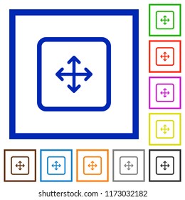 Drag object flat color icons in square frames on white background