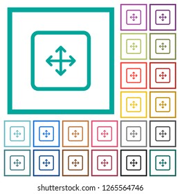 Drag object flat color icons with quadrant frames on white background