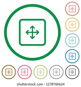 Drag object flat color icons in round outlines on white background
