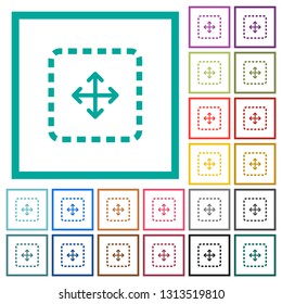 Drag object flat color icons with quadrant frames on white background